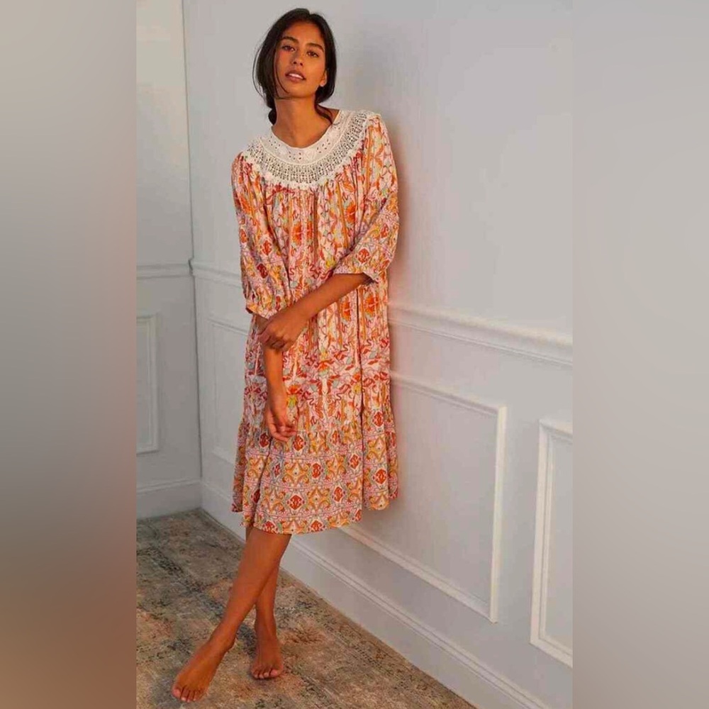 Anthropologie Floral Florence Lace Collar Midi Dress